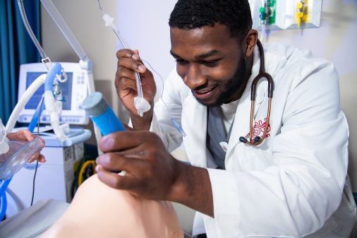 Respiratory Therapy student practices on simulation mannequin